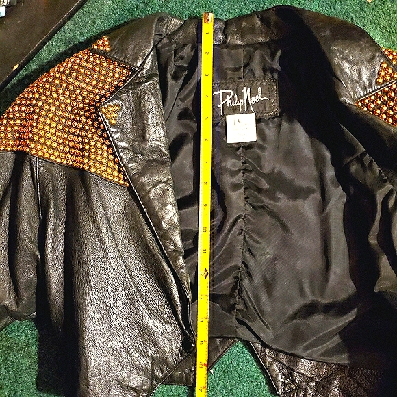 Black Leather w/ Gold Studs Skirt & Jacket Set - Picture 13 of 14